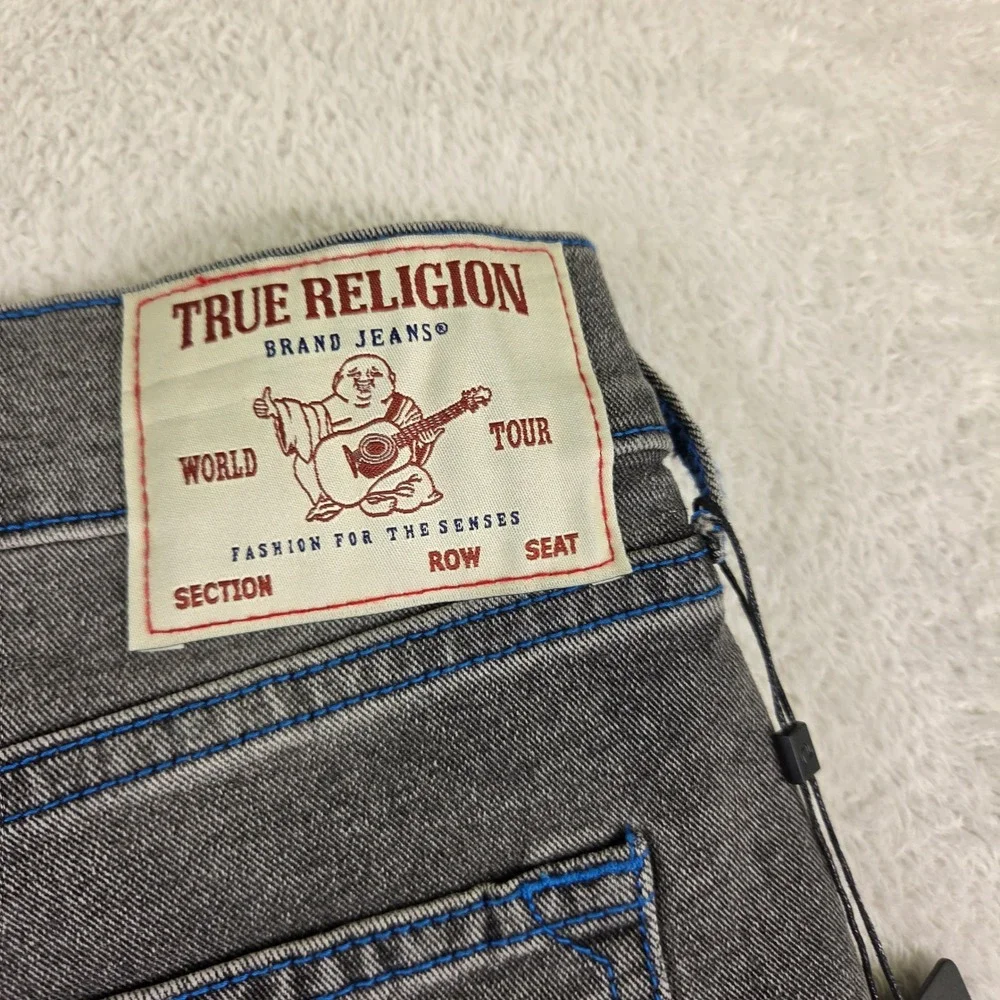 True Religion Geno Relaxed Slim Jeans Gry Phantom Wash 700985 Mens 31 Blu Stitch